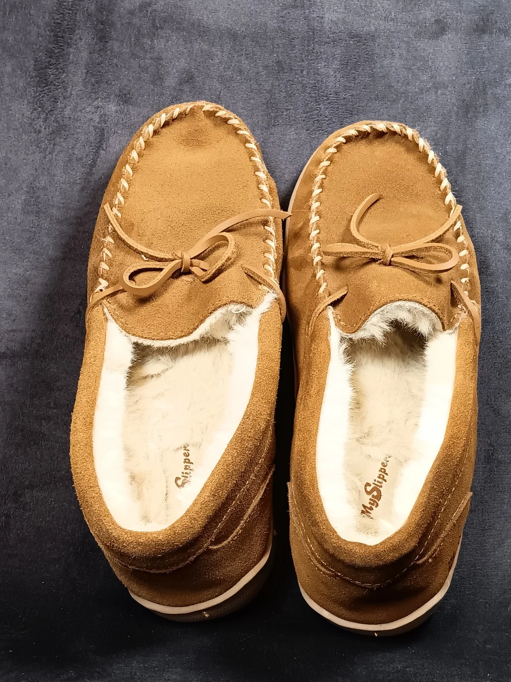 My Slippers Men’s Brown Suede Moccasin Slip-Ons with Faux Fur Lining